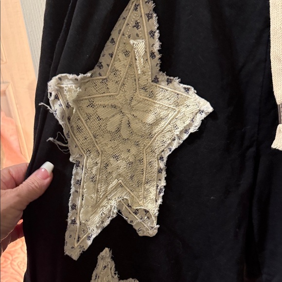 Black Wide-Leg Pants with Star Patch Accents - Picture 2 of 9